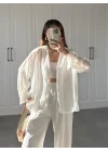 Line V Yaka Oversize Beyaz Gömlek
