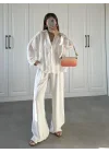 Line V Yaka Oversize Beyaz Gömlek
