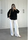 Line V Yaka Oversize Siyah Gömlek