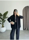 Lora Modal Bol Paça Lacivert Gömlek Takım