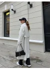 Mango Model Premium Kuşaklı Buz Gri Oversize Kaban