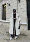 Mango Model Premium Kuşaklı Buz Gri Oversize Kaban
