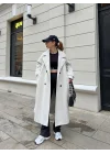 Mango Model Premium Kuşaklı Buz Gri Oversize Kaban