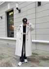 Mango Model Premium Kuşaklı Buz Gri Oversize Kaban