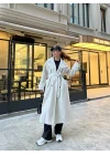 Mango Model Premium Kuşaklı Buz Gri Oversize Kaban
