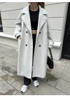 Mango Model Premium Kuşaklı Buz Gri Oversize Kaban
