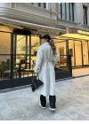 Mango Model Premium Kuşaklı Buz Gri Oversize Kaban