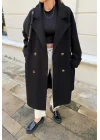 Mango Model Premium Kuşaklı Siyah Oversize Kaban