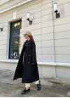 Mango Model Premium Kuşaklı Siyah Oversize Kaban