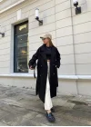 Mango Model Premium Kuşaklı Siyah Oversize Kaban