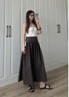 Massi Model Bel Detaylı Kahve Poplin Etek