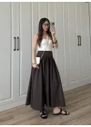 Massi Model Bel Detaylı Kahve Poplin Etek