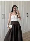 Massi Model Bel Detaylı Kahve Poplin Etek