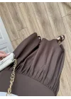 Massi Model Bel Detaylı Kahve Poplin Etek