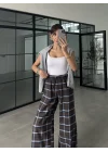 Mavi Ekose Desenli Pantolon