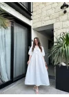 Maxi Önü Bağlamalı Beyaz Elbise