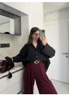 Meka Oversize Premium Siyah Gömlek