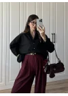 Meka Oversize Premium Siyah Gömlek