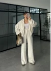 Modal Kumaş Bomber Beyaz Eşofman Takım