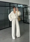 Modal Kumaş Bomber Beyaz Eşofman Takım
