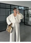 Modal Kumaş Bomber Beyaz Eşofman Takım