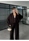 Modal Kumaş Bomber Kahve Eşofman Takım