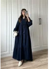 Müslin Kumaş Oversize Lacivert Elbise