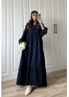 Müslin Kumaş Oversize Lacivert Elbise