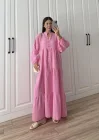 Müslin Kumaş Oversize Pembe Elbise