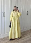 Müslin Kumaş Oversize Sarı Elbise