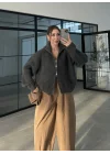 Nessa Fermuarlı Antrasit Triko Hırka