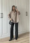 Noble Oversize Bej Ekose Gömlek