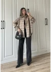 Noble Oversize Bej Ekose Gömlek