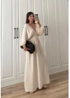 Nora V Yaka Müslin Kumaş Güpürlü Elbise