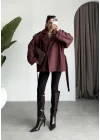 Nuve Premium Astarlı Bordo Trençkot