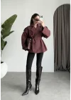 Nuve Premium Astarlı Bordo Trençkot