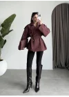 Nuve Premium Astarlı Bordo Trençkot