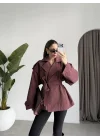 Nuve Premium Astarlı Bordo Trençkot