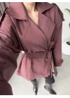 Nuve Premium Astarlı Bordo Trençkot