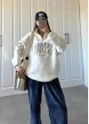 NycQ İçi Şardonlu Premium Beyaz Sweatshirt