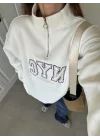 NycQ İçi Şardonlu Premium Beyaz Sweatshirt