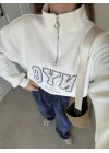 NycQ İçi Şardonlu Premium Beyaz Sweatshirt