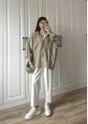 Olive Oversize Tensel Gömlek
