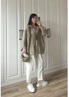 Olive Oversize Tensel Gömlek