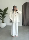 Önü Bağlamalı Beyaz Keten Kimono