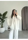 Önü Bağlamalı Beyaz Keten Kimono