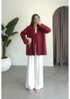 Önü Bağlamalı Bordo Keten Kimono