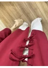 Önü Bağlamalı Bordo Keten Kimono