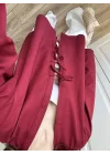 Önü Bağlamalı Bordo Keten Kimono