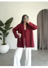 Önü Bağlamalı Bordo Keten Kimono